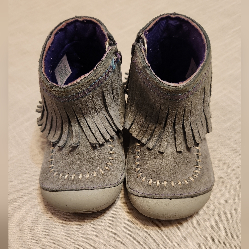 Size 5W Gray Toddler Suede Leather Stride Rite Fringed Shoes